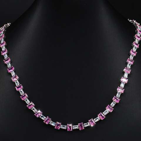 2-Tone Baguette Tennis Link Necklace