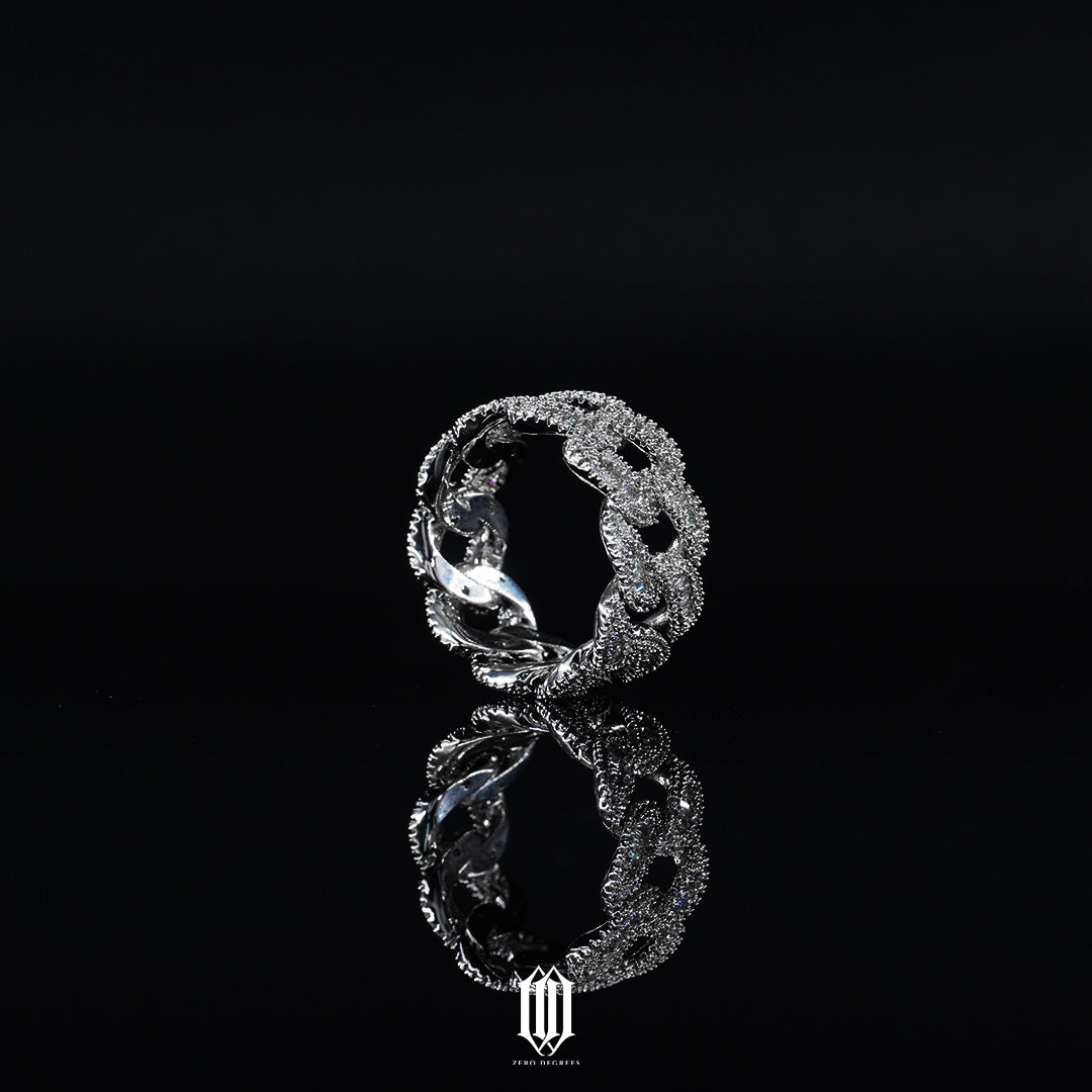 Baguette Curd Cuban Ring - White Gold