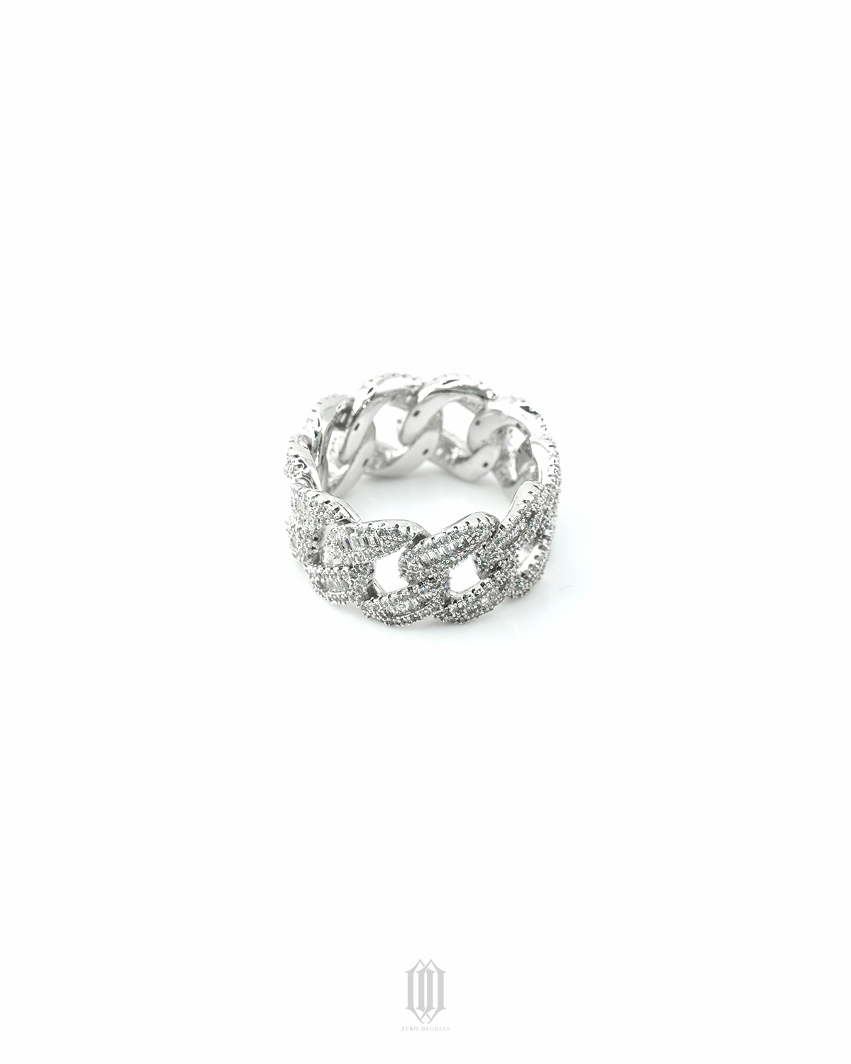 Baguette Curd Cuban Ring - White Gold