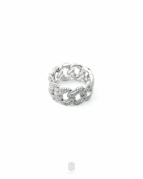 Baguette Curd Cuban Ring - White Gold