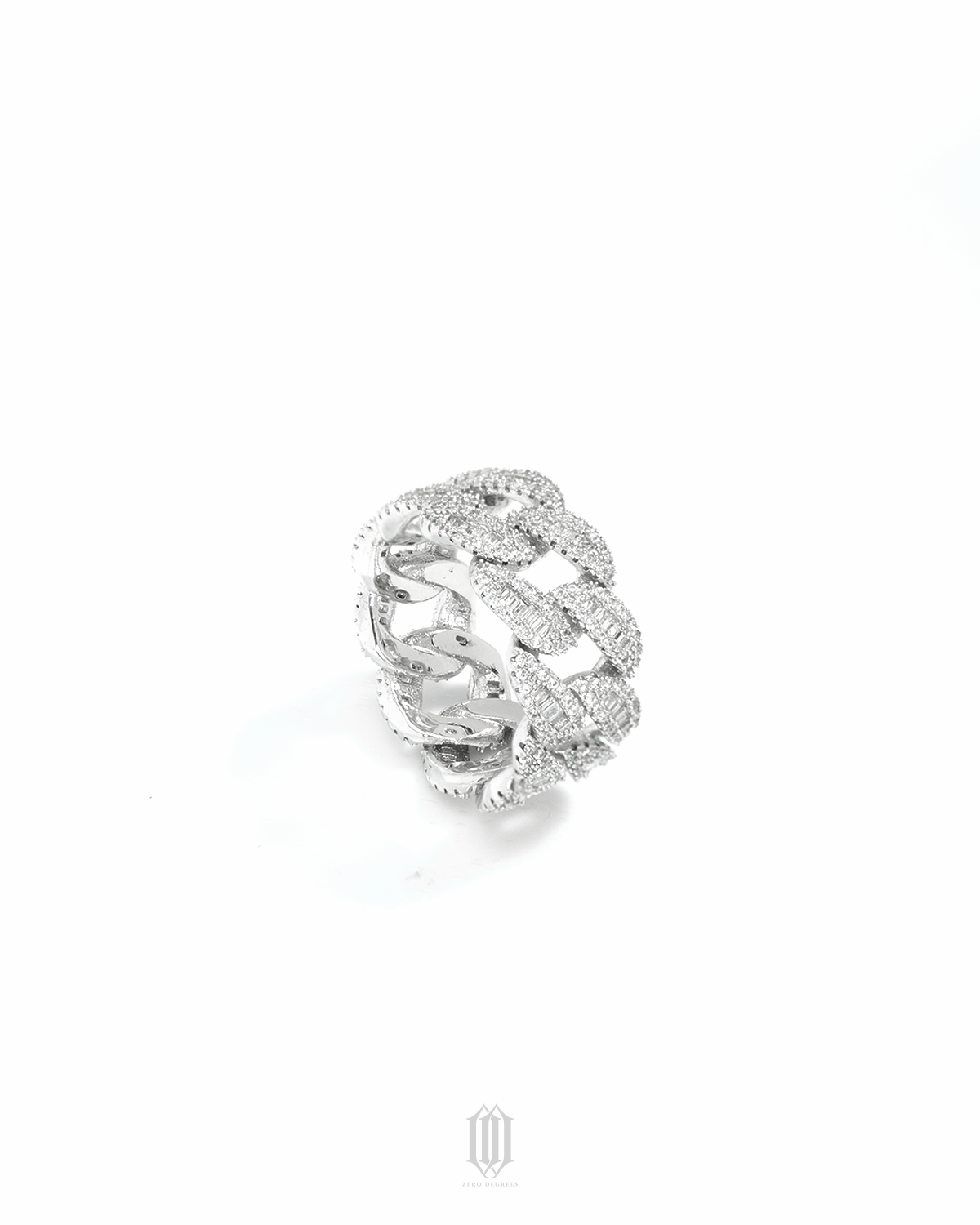 Baguette Curd Cuban Ring - White Gold
