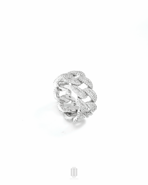 Baguette Curd Cuban Ring - White Gold