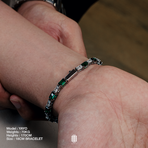 Baguette Emerald Tennis Link Bracelet - White Gold