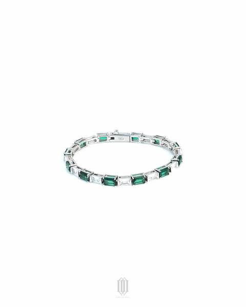 Baguette Emerald Tennis Link Bracelet - White Gold