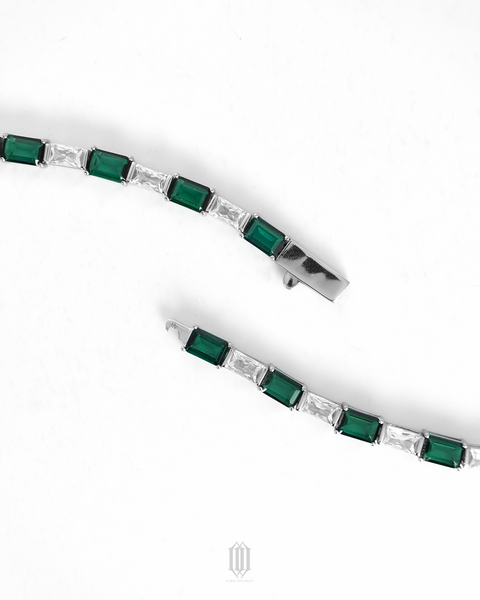 Baguette Emerald Tennis Link Bracelet - White Gold