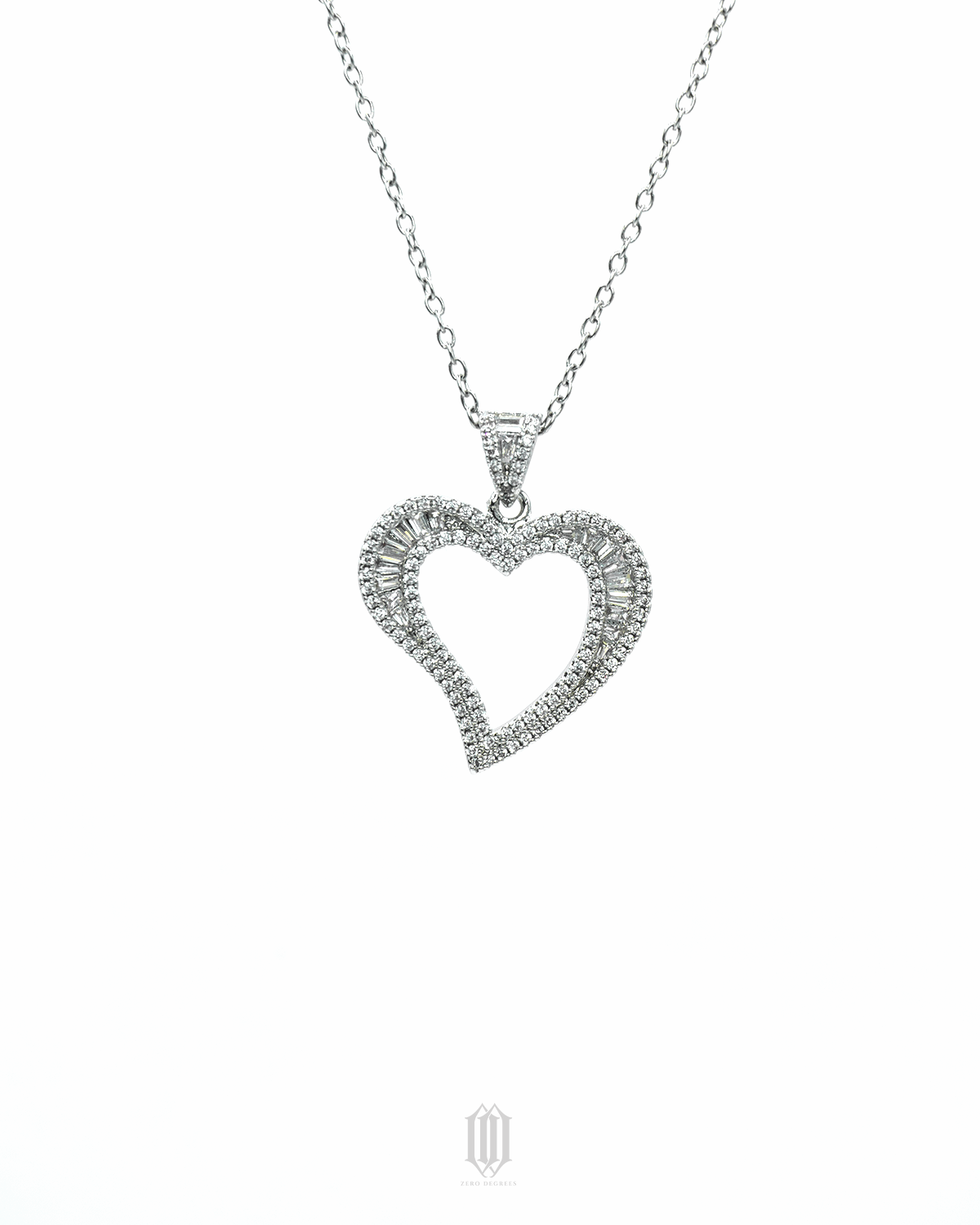 Baguette Heart Pendant - White Gold