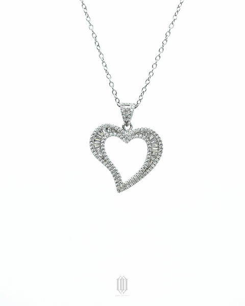 Baguette Heart Pendant - White Gold
