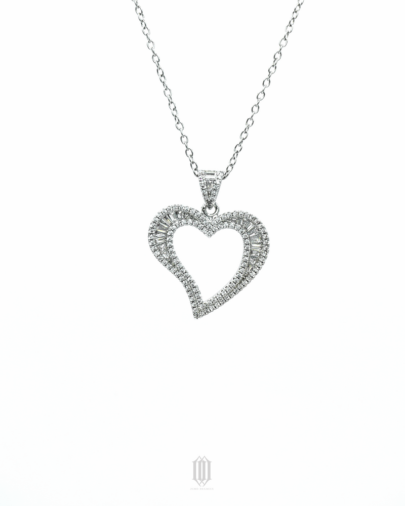 Baguette Heart Pendant - White Gold