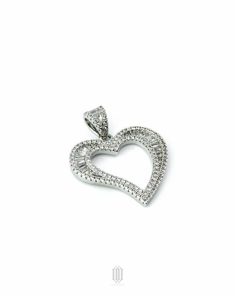 Baguette Heart Pendant - White Gold
