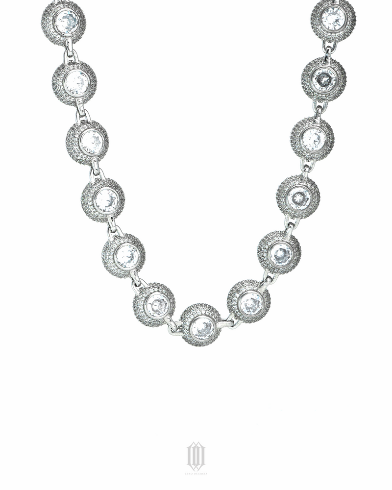Bezel Set Solitaire Sphere Link - White Gold
