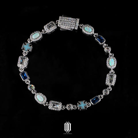 Blue Clustered Radiant Cut Bracelet - White Gold