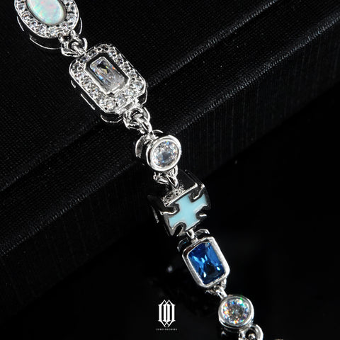 Blue Clustered Radiant Cut Necklace - White Gold
