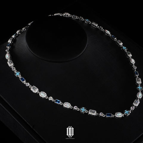 Blue Clustered Radiant Cut Necklace - White Gold