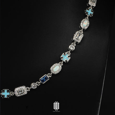 Blue Clustered Radiant Cut Necklace - White Gold
