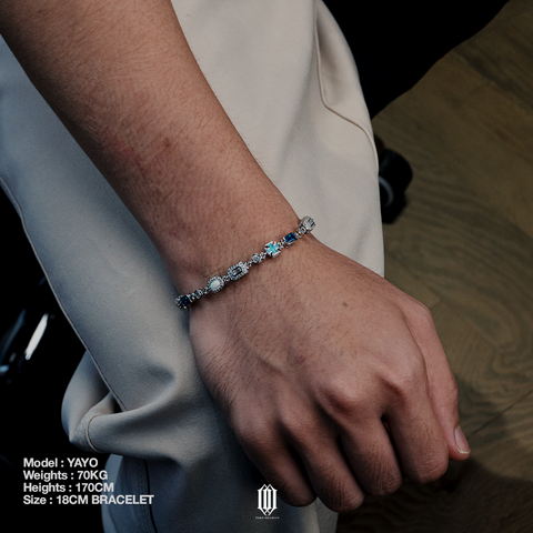 Blue Clustered Radiant Cut Bracelet - White Gold