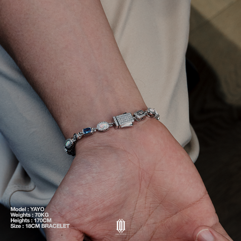 Blue Clustered Radiant Cut Bracelet - White Gold