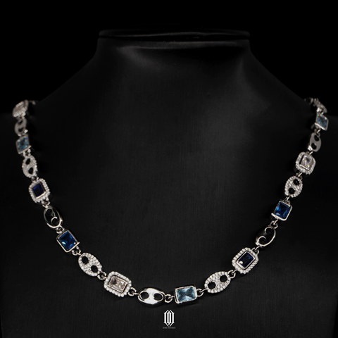 Clustered Blue G Link Necklace - White Gold