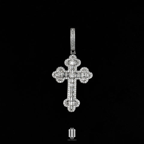 Celtic Cross Baguette Pendant - White Gold