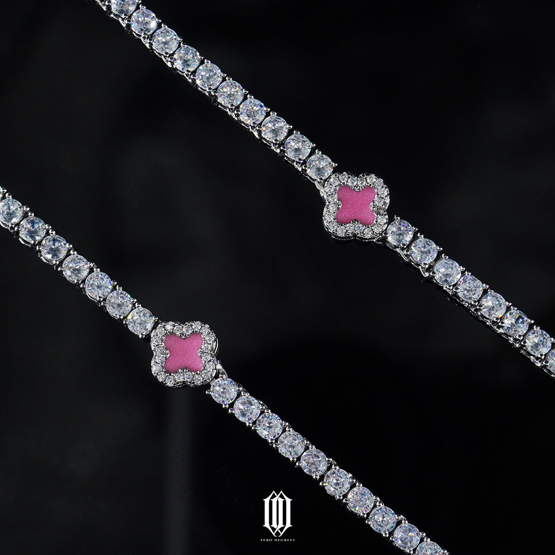 4mm Pink Clover Tennis Necklace - White Gold