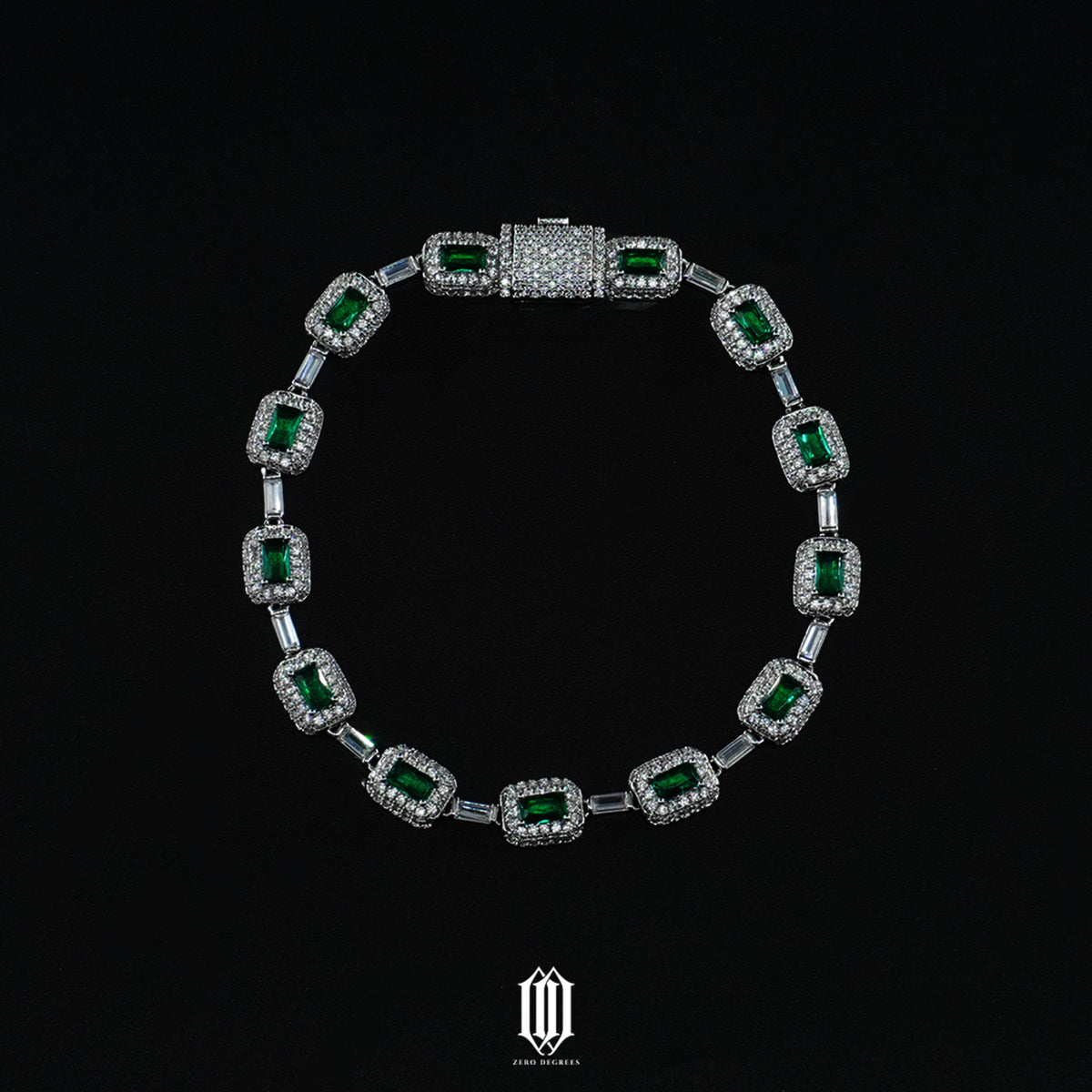 Clustered Baguette Emerald Bracelet - White Gold