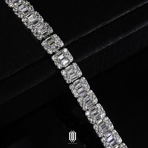 Clustered Baguette Tennice Necklace - White Gold