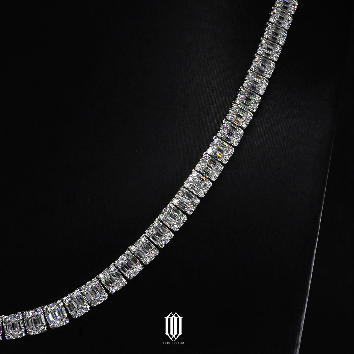 Clustered Baguette Tennis Necklace - White Gold