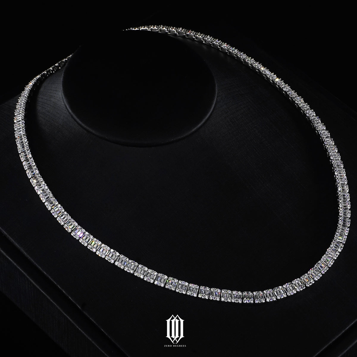 Clustered Baguette Tennis Necklace - White Gold