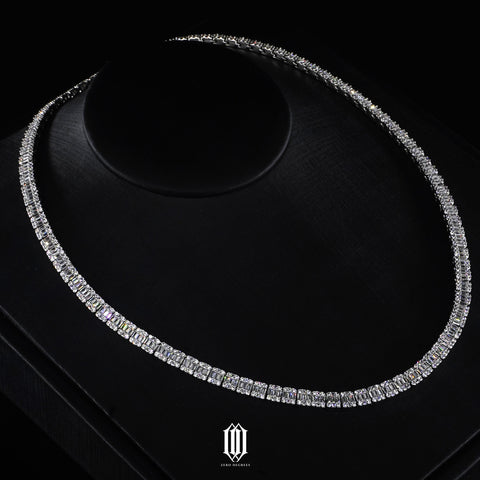 Clustered Baguette Tennice Necklace - White Gold