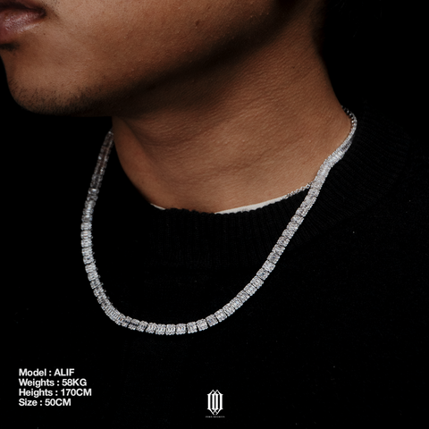 Clustered Baguette Tennis Necklace - White Gold