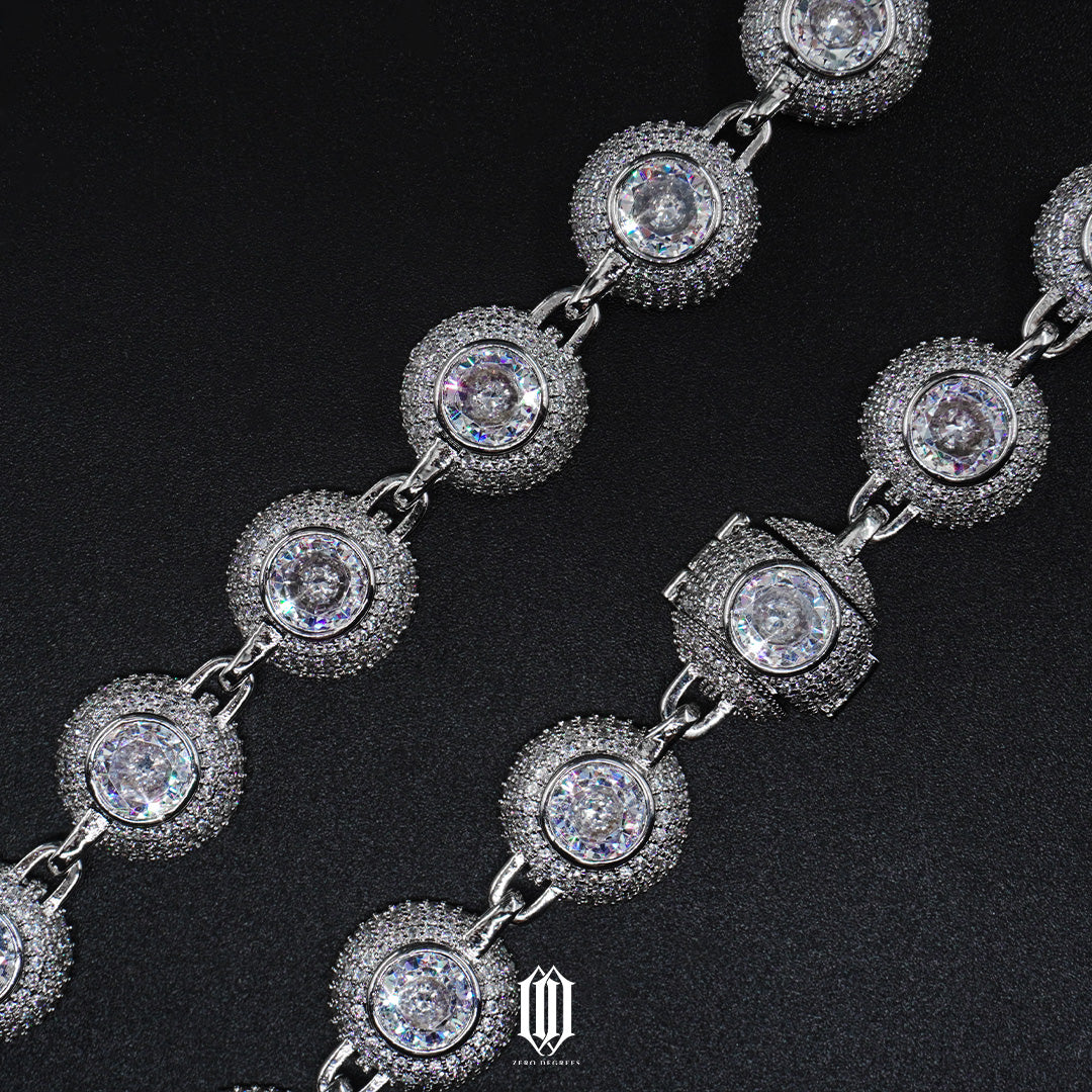 Bezel Set Solitaire Sphere Link - White Gold