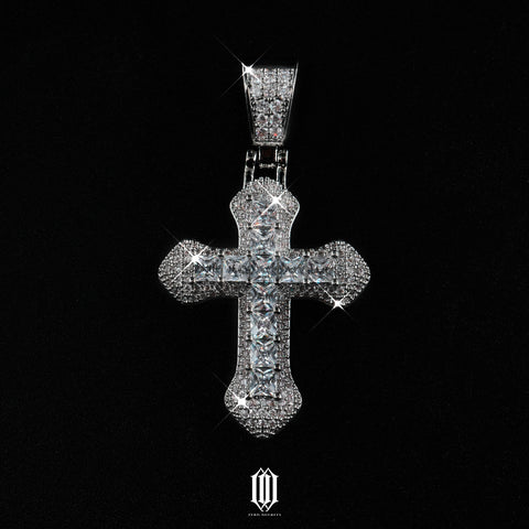 Clustered Cross Pendant - White Gold