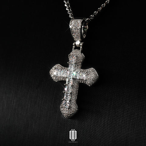 Clustered Cross Pendant - White Gold