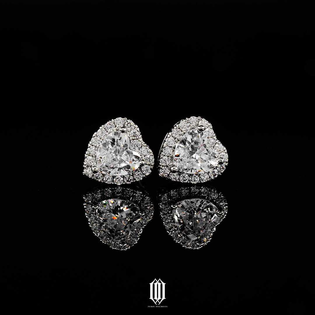 Clustered Heart Cut Earstuds - White Gold