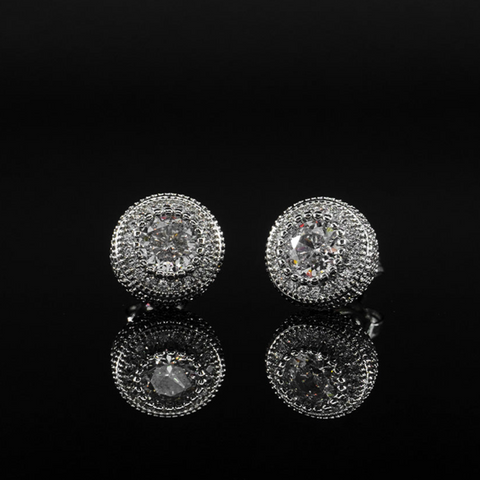 Clustered Round Cut Earrings - White Gold