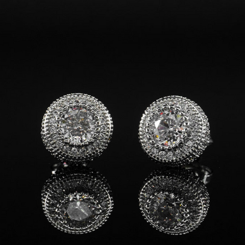 Clustered Round Cut Earrings - White Gold