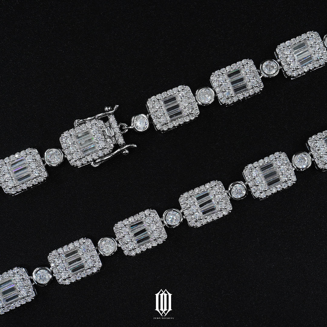 8mm Clustered Baguette Bezel Link Necklace - White Gold