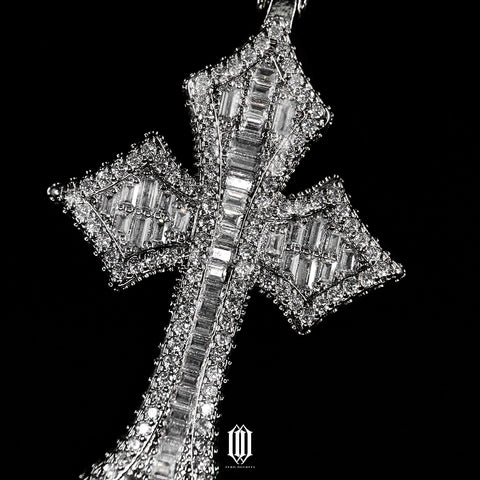 Clustered Baguette Cross Pendant - White Gold