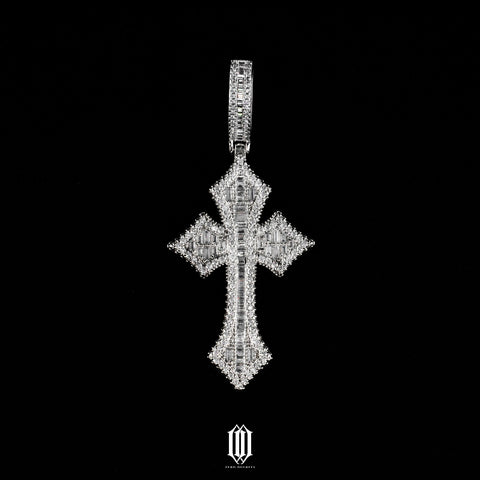 Clustered Baguette Cross Pendant - White Gold