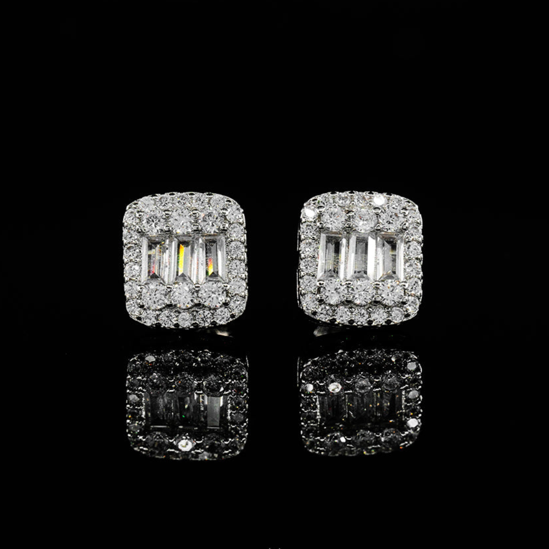 Clustered Baguette Cut Earrings - White Gold