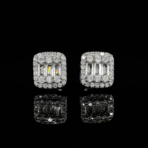 Clustered Baguette Cut Earrings - White Gold