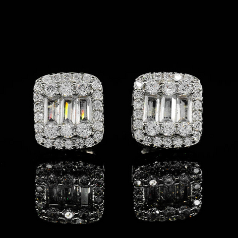 Clustered Baguette Cut Earrings - White Gold