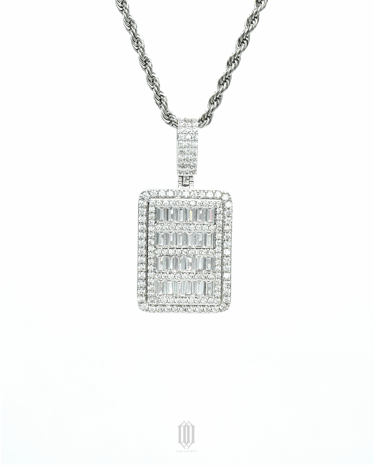 Clustered Baguette Pendant - White Gold