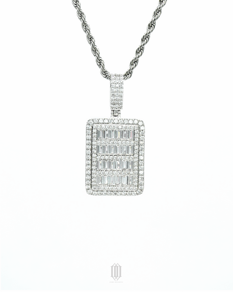 Clustered Baguette Pendant - White Gold