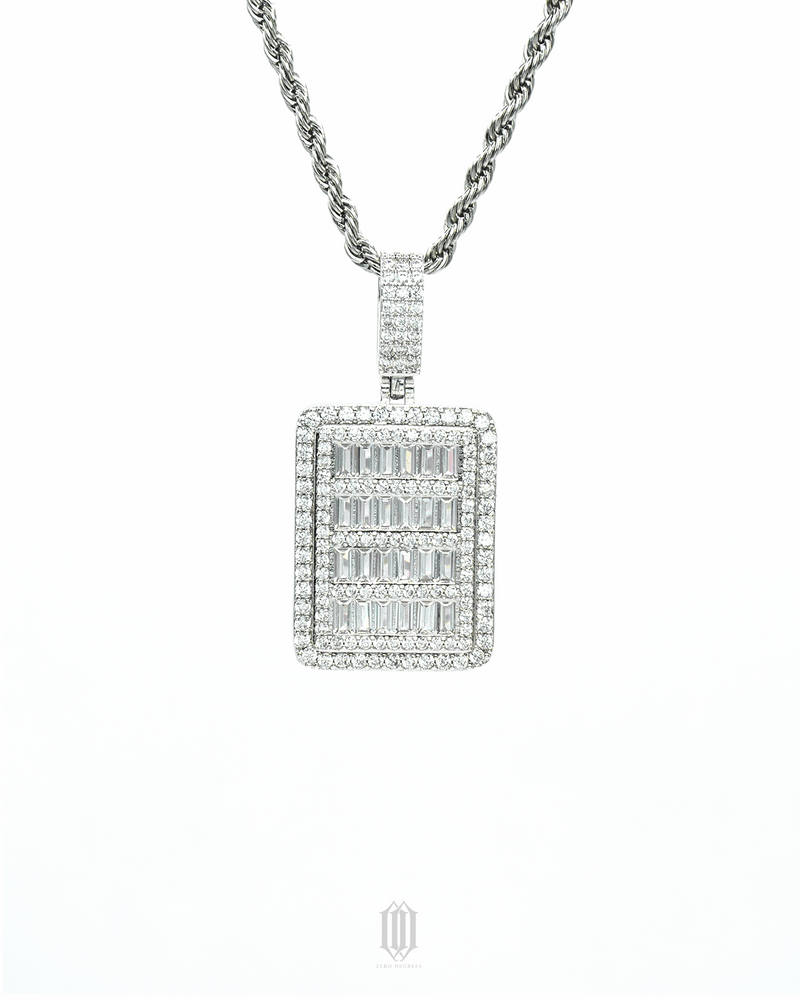 Clustered Baguette Pendant - White Gold