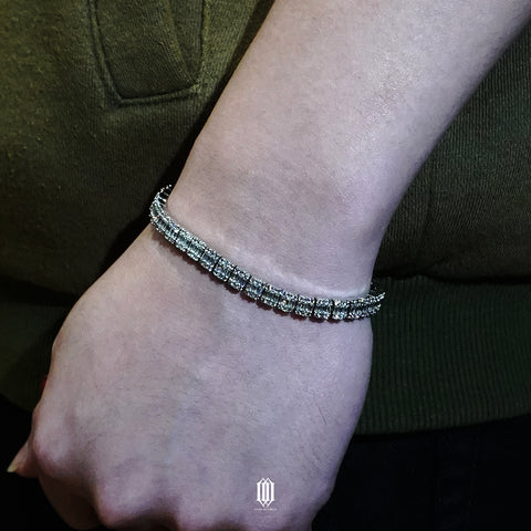 Clustered Baguette Tennis Bracelet - White Gold