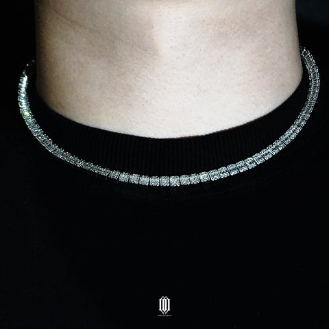 Clustered Baguette Tennis Necklace - White Gold