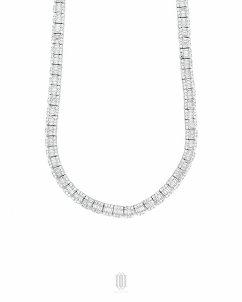 Clustered Baguette Tennis Necklace - White Gold