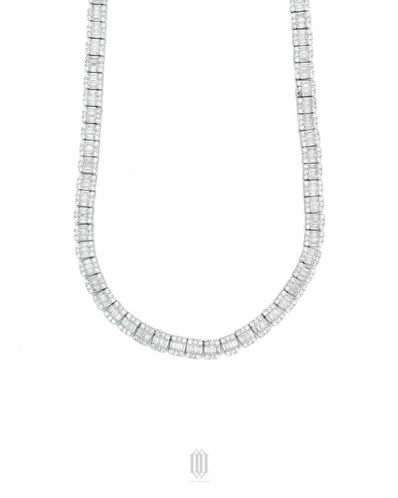 Clustered Baguette Tennis Necklace - White Gold