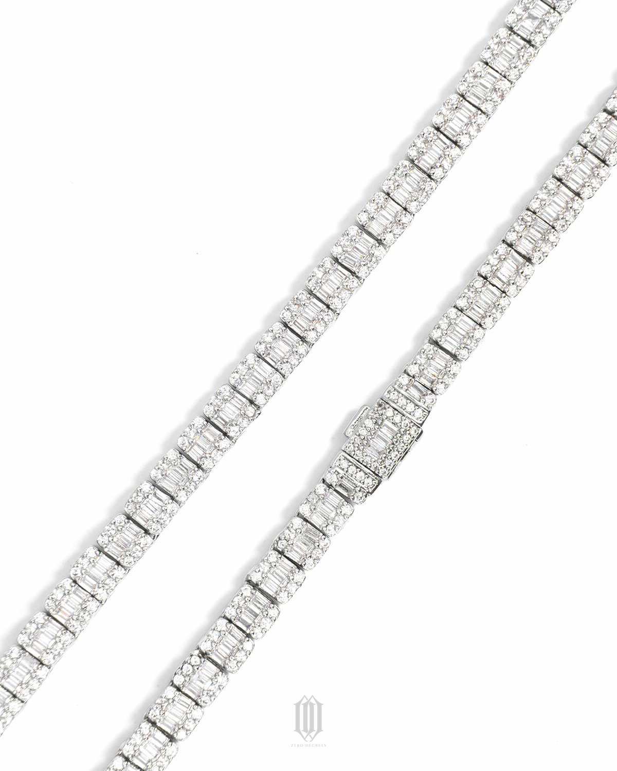 Clustered Baguette Tennis Necklace - White Gold