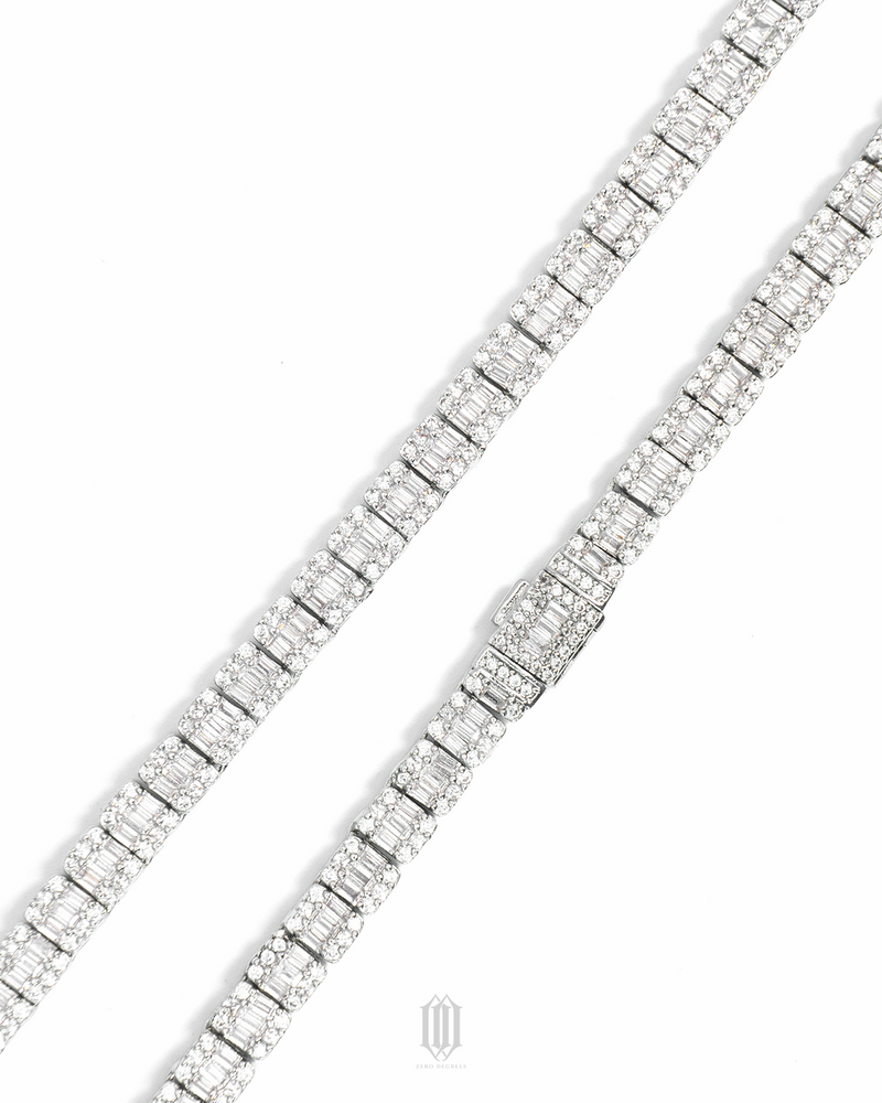 Clustered Baguette Tennis Necklace - White Gold